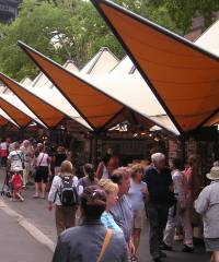 The distinctive sails covering The Rocks Market Sydney