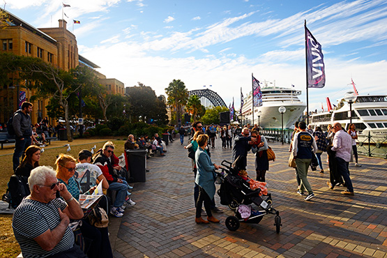Visitors on the promenade at Circular Quay, Sydney