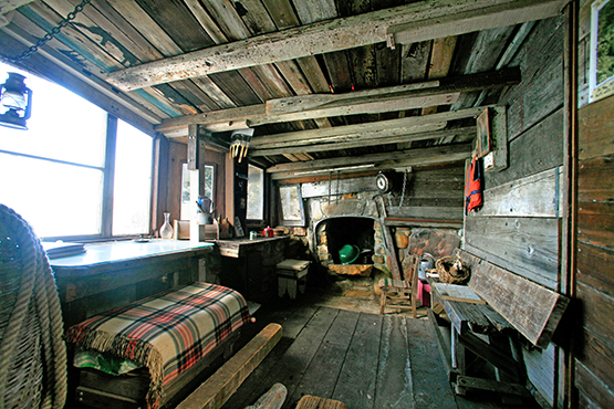 Inside one of the huts at Crater Cove, Sydney