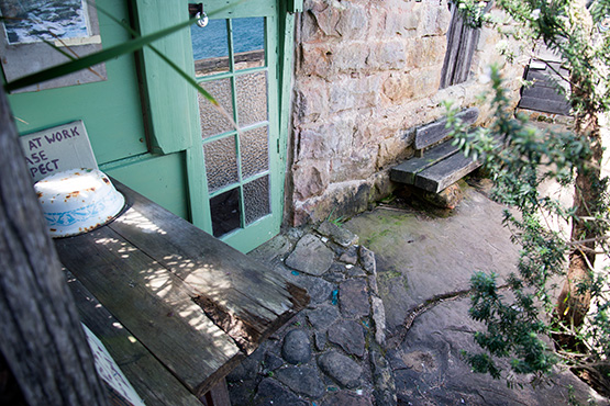 Crater Cove huts' windows are mostly boarded up