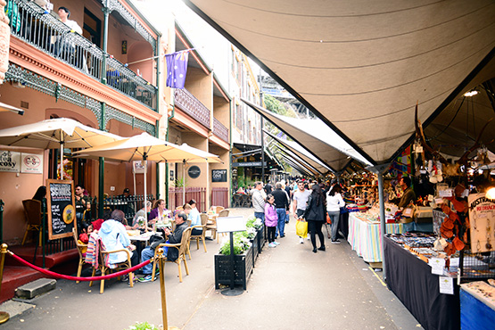 The Rocks Market and northern end of George Street, Sydney