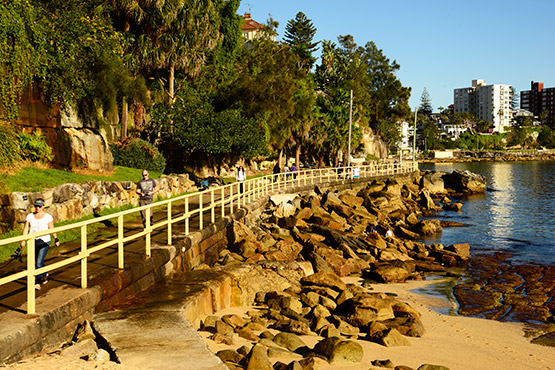 Walking path from Manly to Shelly Beach at 8am on an autumn morning